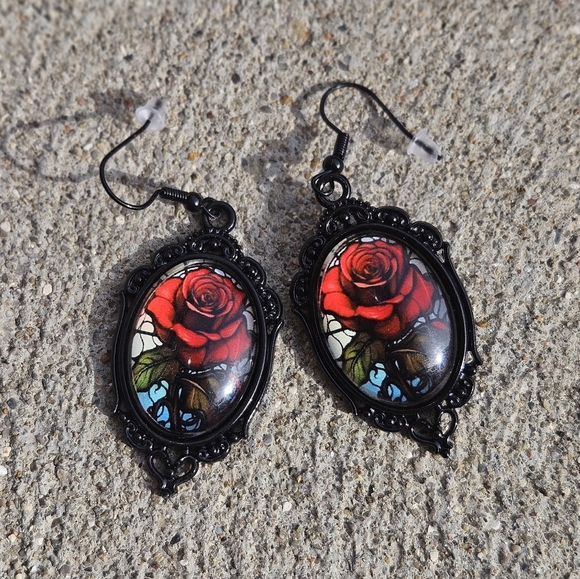 New stainglass rose earrings - Picture 3 of 3